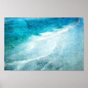 Affiche Plage Retro - Océan bleu Turquoise côtier Aquarell
