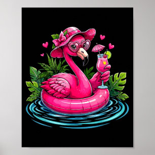 Affiche Plage rose flamant ambiance palmier tropical