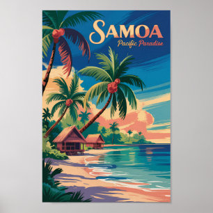 Affiche Plage samoane Illustration de voyage Art samoan Vi