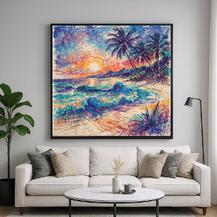 Affiche Plage Scribbles - Ligne Art Style Paysage