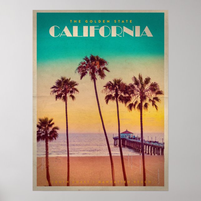 Affiche Plage Sunset de Californie vintage (Devant)