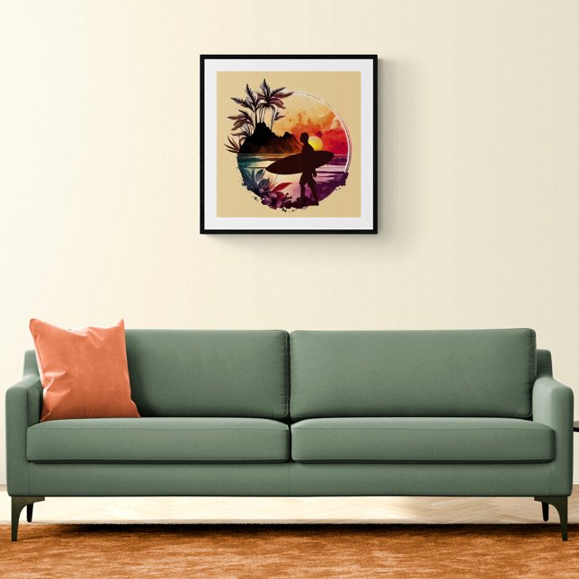 Affiche Plage Sunset Surfer Rétro (Créateur téléchargé)