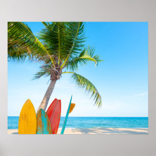 Affiche Plage Tropical Surfboard