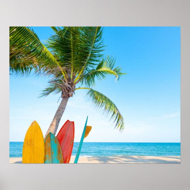 Affiche Plage Tropical Surfboard (Devant)