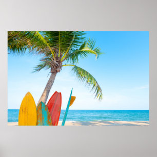 Affiche Plage Tropical Surfboard