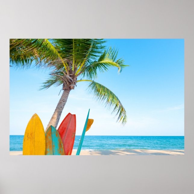 Affiche Plage Tropical Surfboard (Devant)