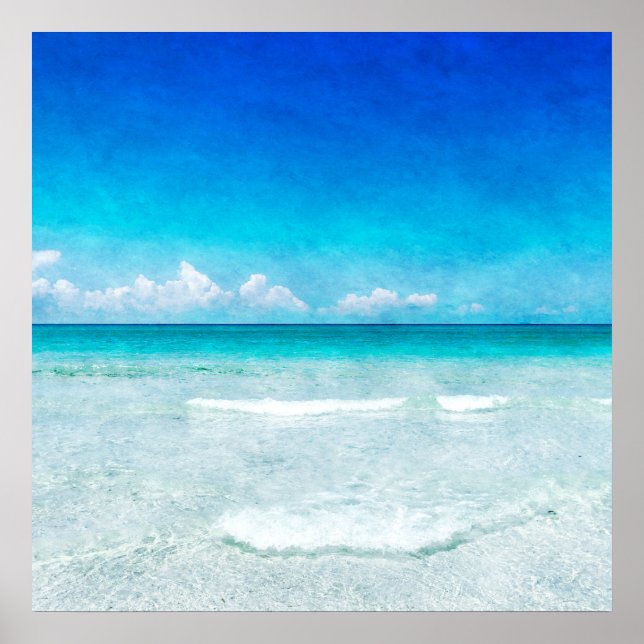 Affiche Plage tropicale à Turquoise Aqua Turquoise Bleu Fl (Devant)