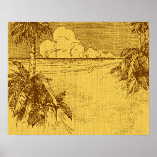 Affiche Plage tropicale art vintage vent du sud