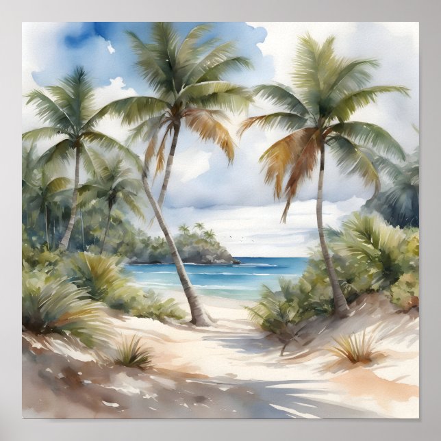 Affiche Plage tropicale avec palmiers (Devant)