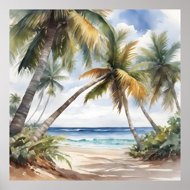 Affiche Plage tropicale avec palmiers (Devant)