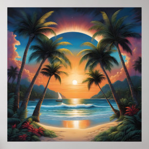 Affiche Plage tropicale avec palmiers