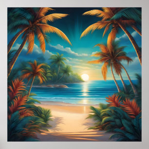 Affiche Plage tropicale avec palmiers