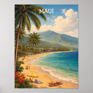 Affiche Plage tropicale de Ka'anapali à Maui, voyage vinta