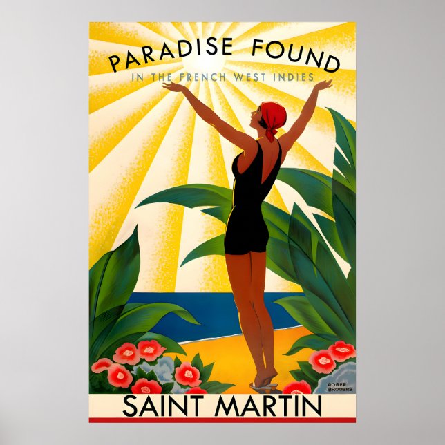 Affiche Plage tropicale des Antilles françaises Saint-Mart (Devant)
