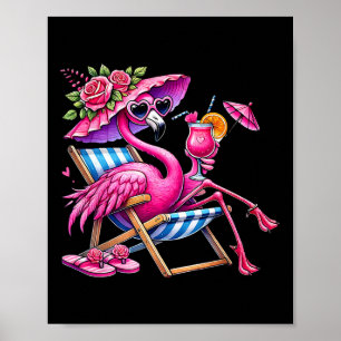 Affiche Plage Tropicale d'Été Palmier Rose Flamant Vacance