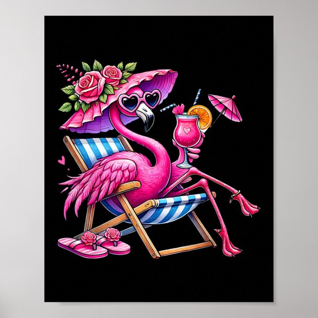 Affiche Plage Tropicale d'Été Palmier Rose Flamant Vacance (Devant)