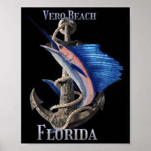 Affiche Plage Vero Floride Espadon Marlin Pêche Océane