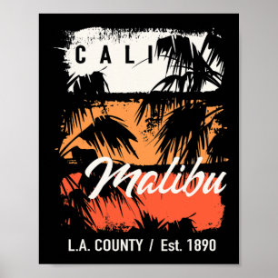 Affiche Plage vintage de Malibu Californie Surf Cali Surfi