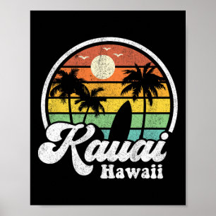Affiche Plage vintage Kauai Hawaï Surf Hawaïen Surfing 7