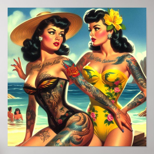 Affiche Plage Vintage tatouée (Devant)