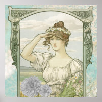 *~* Plage Vintage Victorien AR23 Femme Art Nouveau