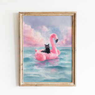 Affiche Plage Whimsical Black Cat Imprimer : Flotte de Fla