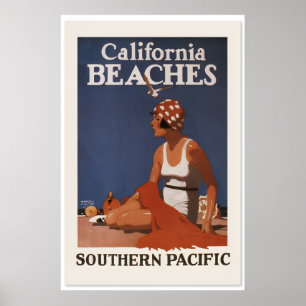 Affiche Plages de Californie des années 1920 - Style de vo