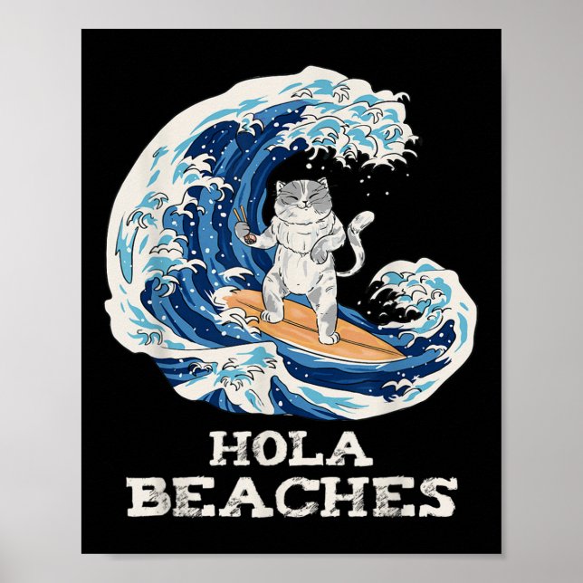 Affiche Plages de chats drôle Japonais Hola Chat Surf (Devant)
