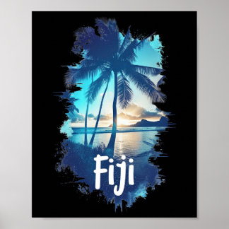 Affiche Plages des palmiers de Fidji Coucher de soleil Sou