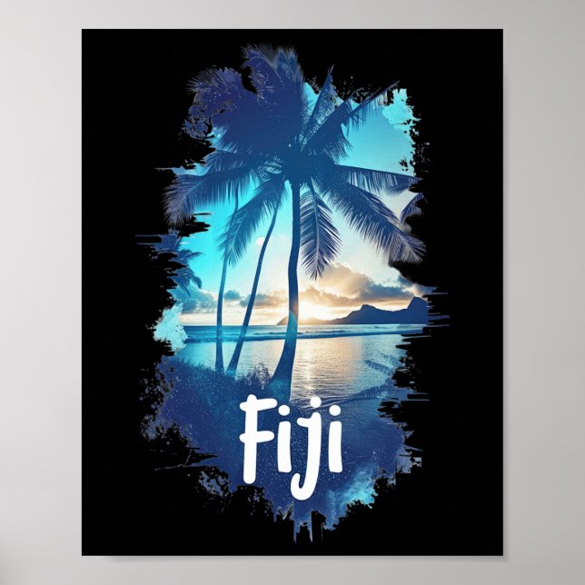 Affiche Plages des palmiers de Fidji Coucher de soleil Sou (Devant)