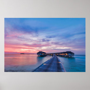 Affiche Plages tropicales Bungalows Maldives