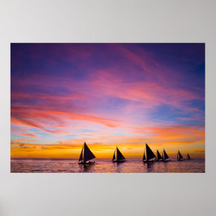 Affiche Plages tropicales   Sunset Sailboats, Phillipines