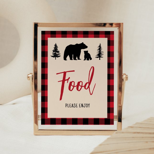 Affiche Plaid Bear Cub Lumberjack Baby shower (Bear Cub Plaid Lumberjack Baby Shower Food Sign)