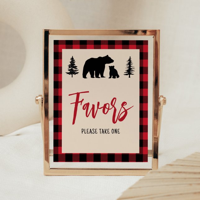 Affiche Plaid Bear Cub Lumberjack Baby shower Faveurs (Bear Cub Plaid Lumberjack Baby Shower Favors Sign)