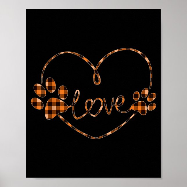 Affiche Plaid Orange Noir Patte de Chien Cœur Amour Hallow (Devant)