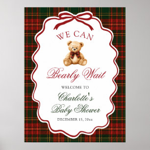 Affiche Plaid Rouge de Noël Ours en Peluche Baby Shower Bi