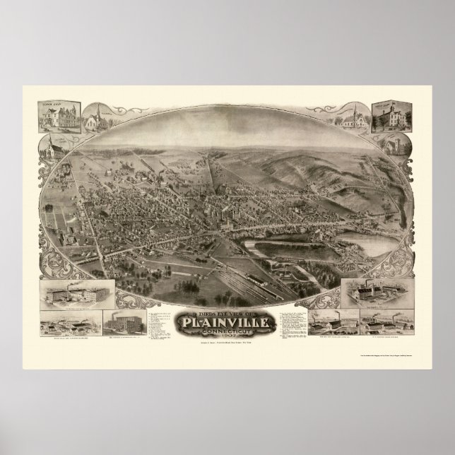 Affiche Plainville, CT Carte panoramique - 1907 (Devant)