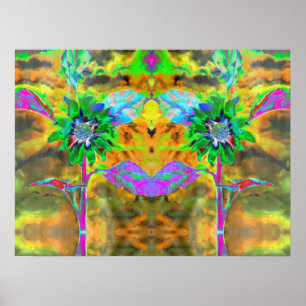 Affiche Plaisir au soleil, abstrait tournesol vert or