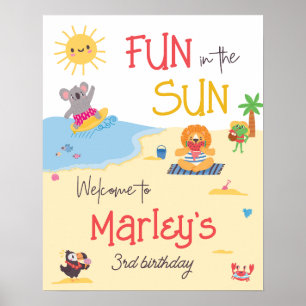 Affiche Plaisir au Soleil Animaux de Plage Anniversaire Bi