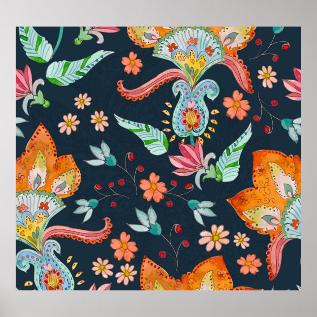Affiche Plaisir floral : Aquarelle texture de fleurs (Devant)