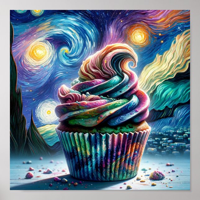 Affiche Plaisir Galactique : Van Gogh Inspiré Cupcake Art (Devant)