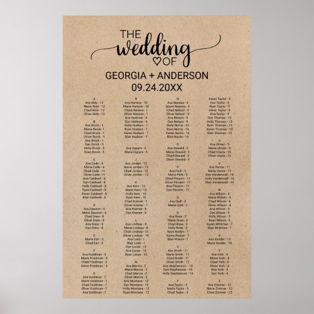 Affiche Plan Alphabétique Simple Faux Kraft (Devant)