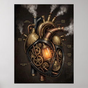 Affiche Plan anatomique du cœur mécanique Steampunk