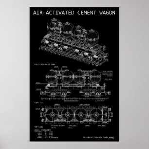 Affiche Plan "Blueprint" du train à ciment activé par air
