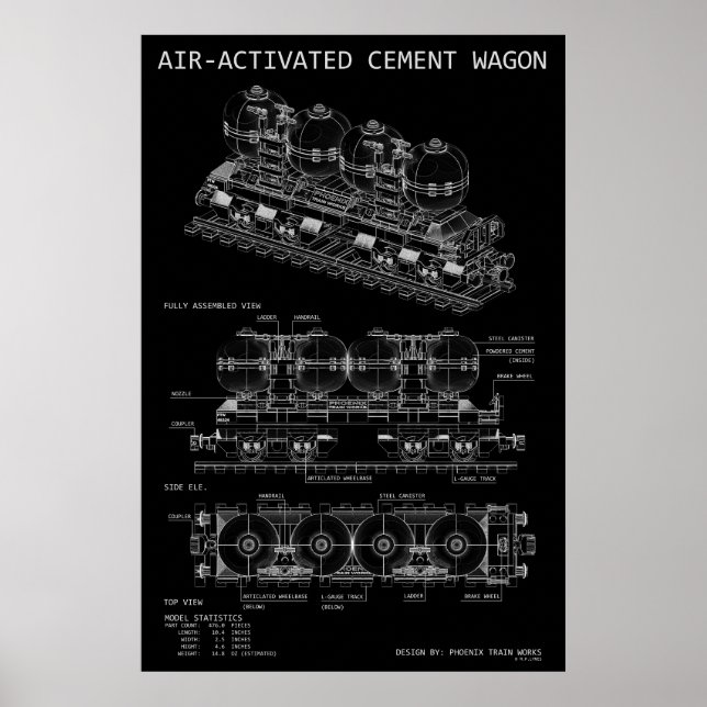 Affiche Plan "Blueprint" du train à ciment activé par air  (Devant)