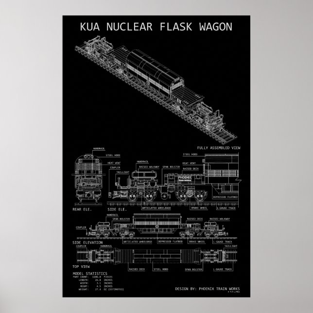Affiche Plan "Blueprint" du wagon de train à flasque nuclé (Devant)