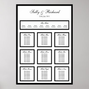 Affiche Plan d'assise de table Mariage noir simple Imprime