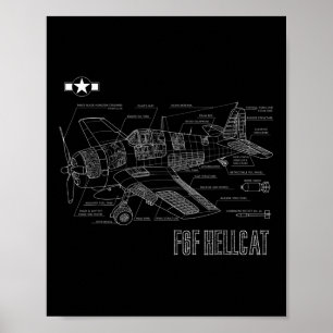 Affiche Plan d'avion de chasse F6f Hellcat de la Seconde G
