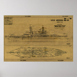 Affiche Plan de 1934 de l'ARIZONA Battleship des États-Uni