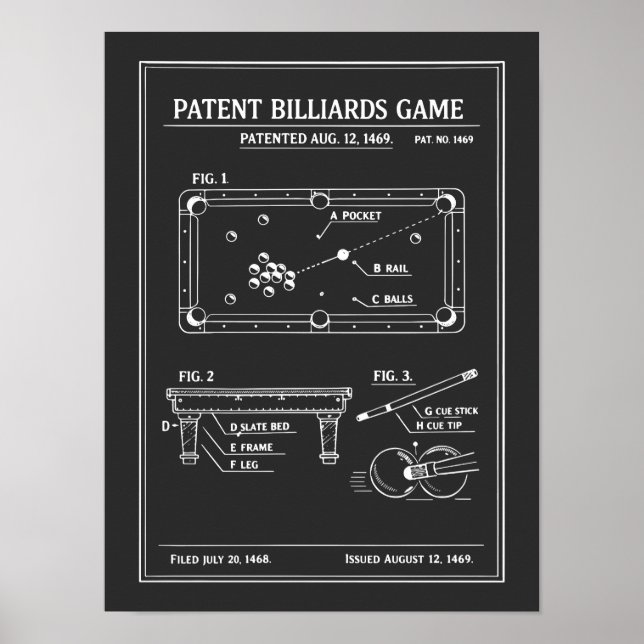 Affiche Plan de billard breveté (Devant)